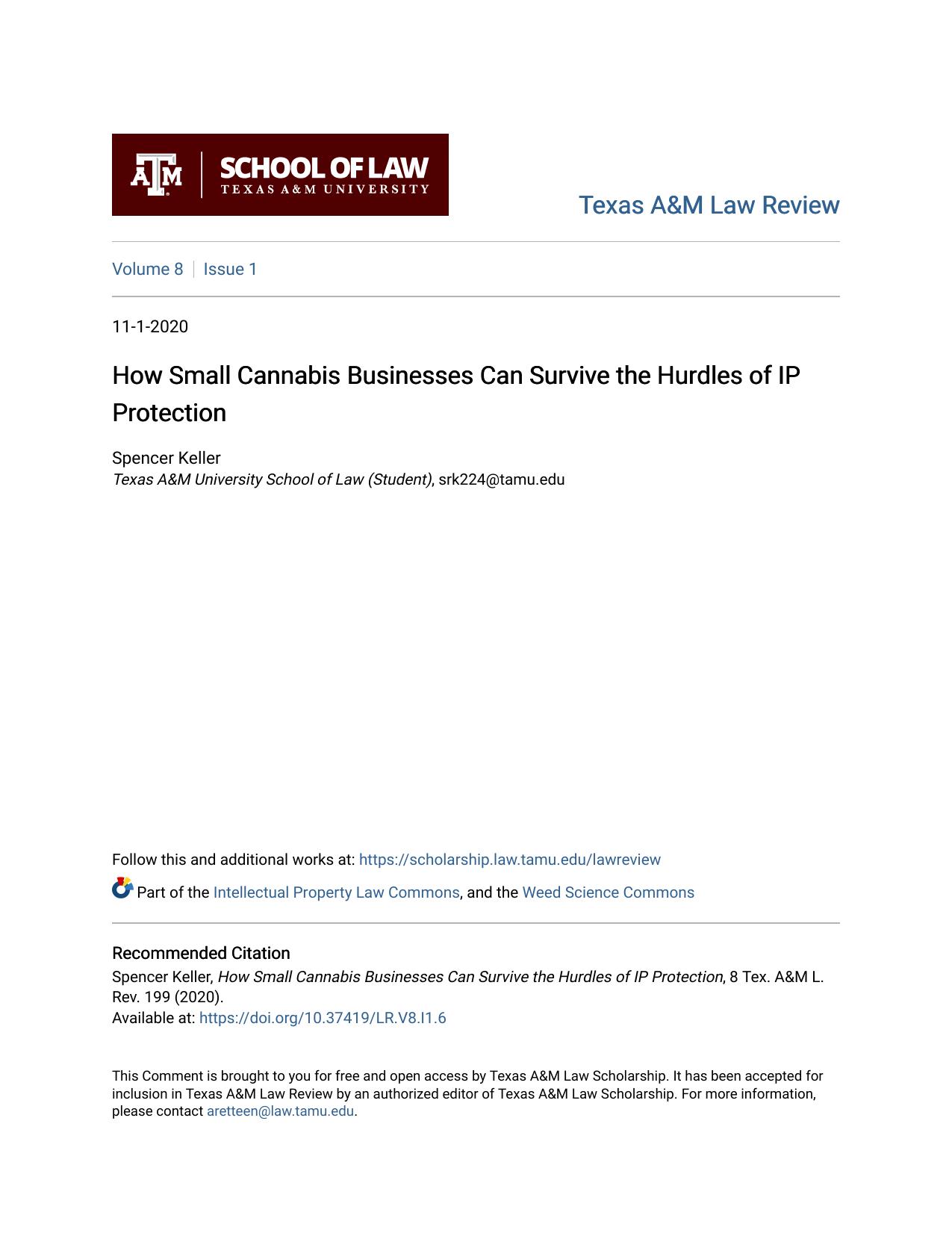 How Small Cannabis Businesses Can Survive the Hurdles of IP Protection by Spencer Keller