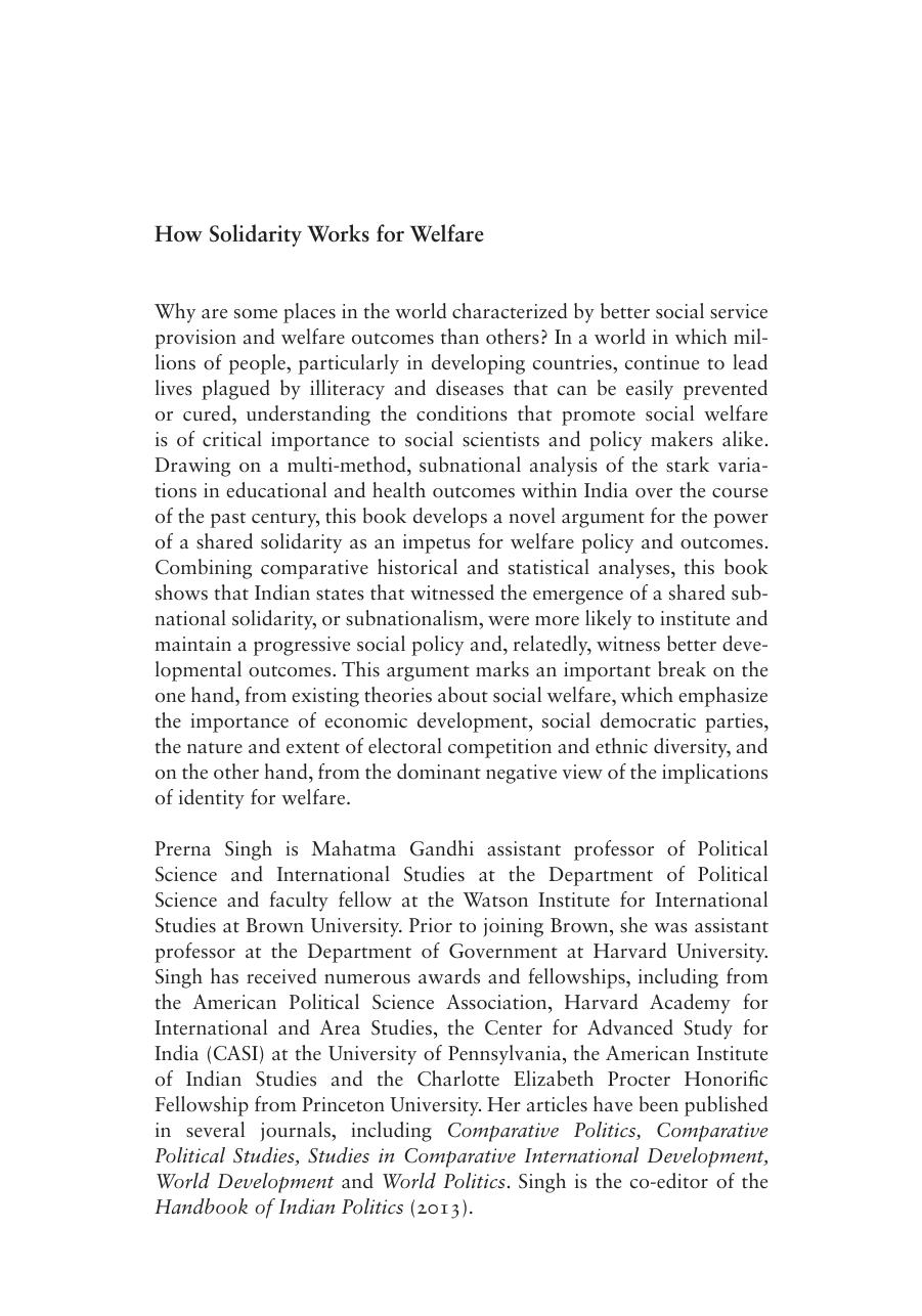 How Solidarity Works for Welfare: Subnationalism and Social Development in India by Prerna Singh