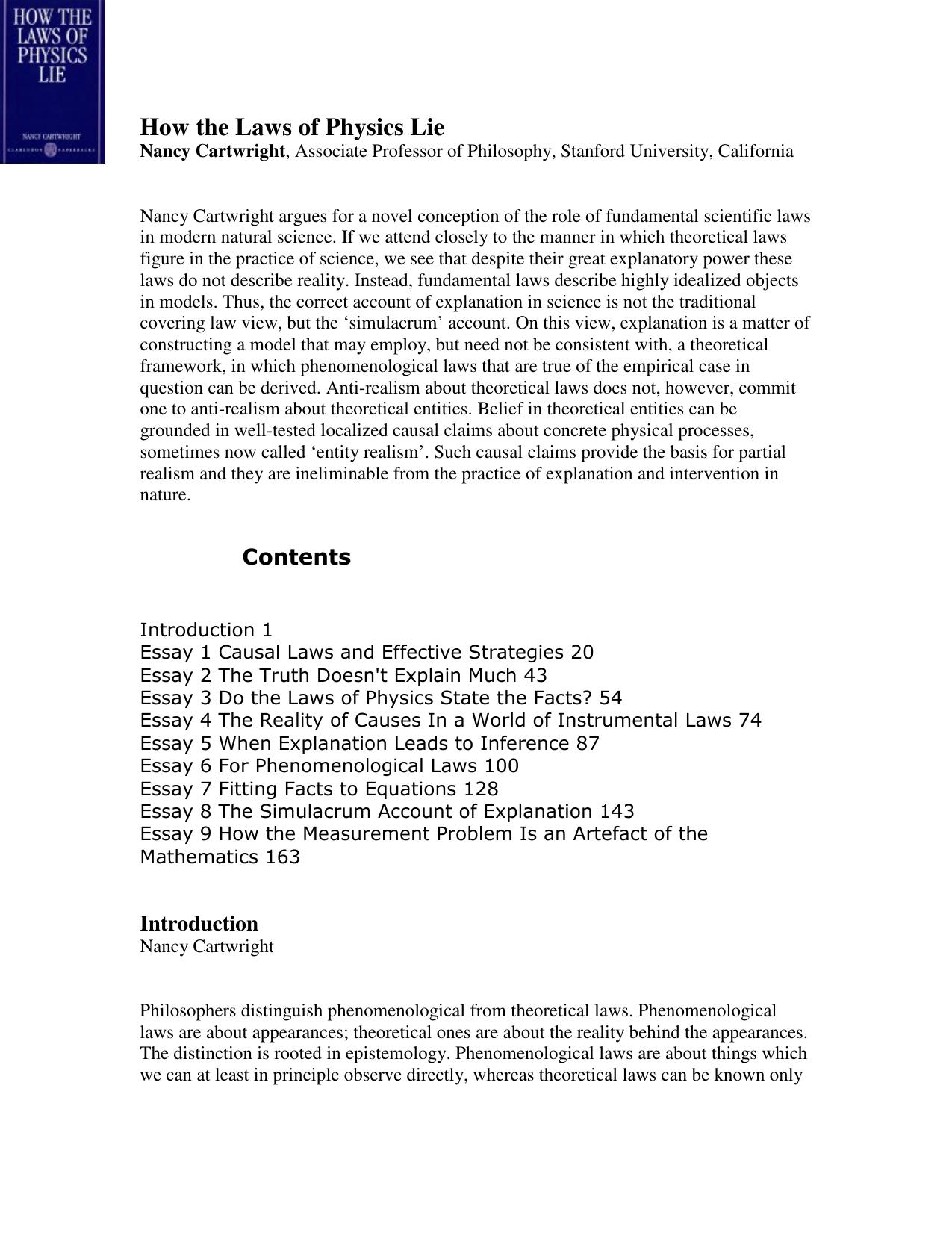 How The Laws of Physics Lie by Nancy Cartwright