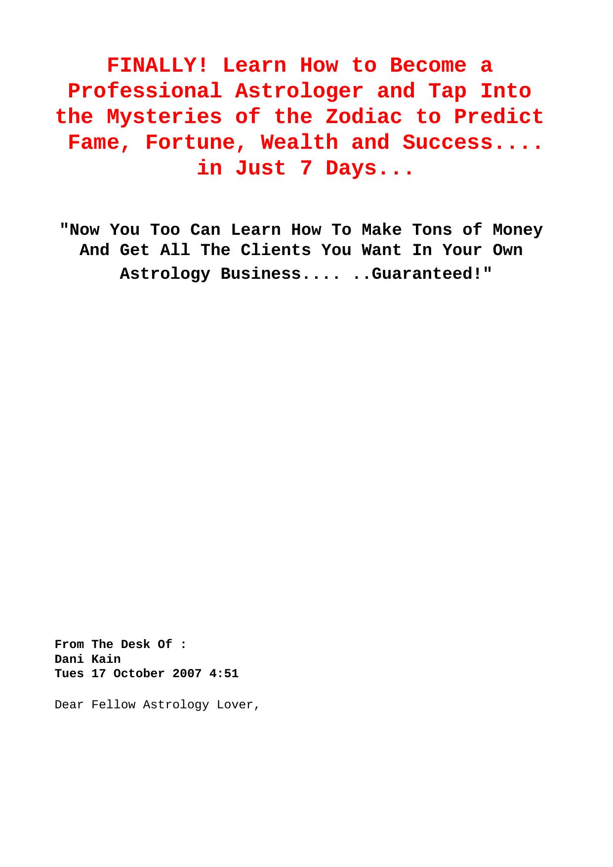 How To Become A Top Astrologer In 7 Days Report And Audio Course. by Best of Kuszter's Collection