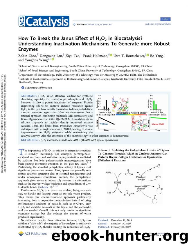 How To Break the Janus Effect of H2O2 in Biocatalysis? Understanding Inactivation Mechanisms To Generate more Robust Enzymes by ZeXin Zhao Dongming Lan Xiyu Tan Frank Hollmann Uwe T. Bornscheuer Bo Yang & Yonghua Wang