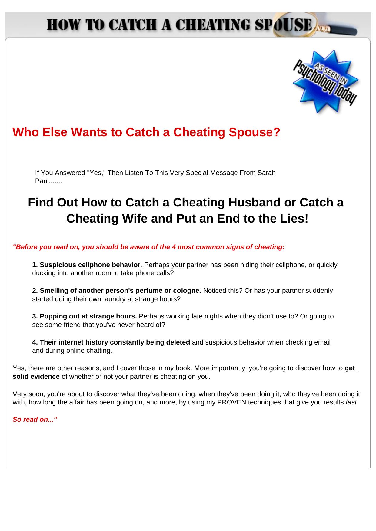 How To Catch A Cheating Spouse (husband - Wife). by Best of Kuszter's Collection