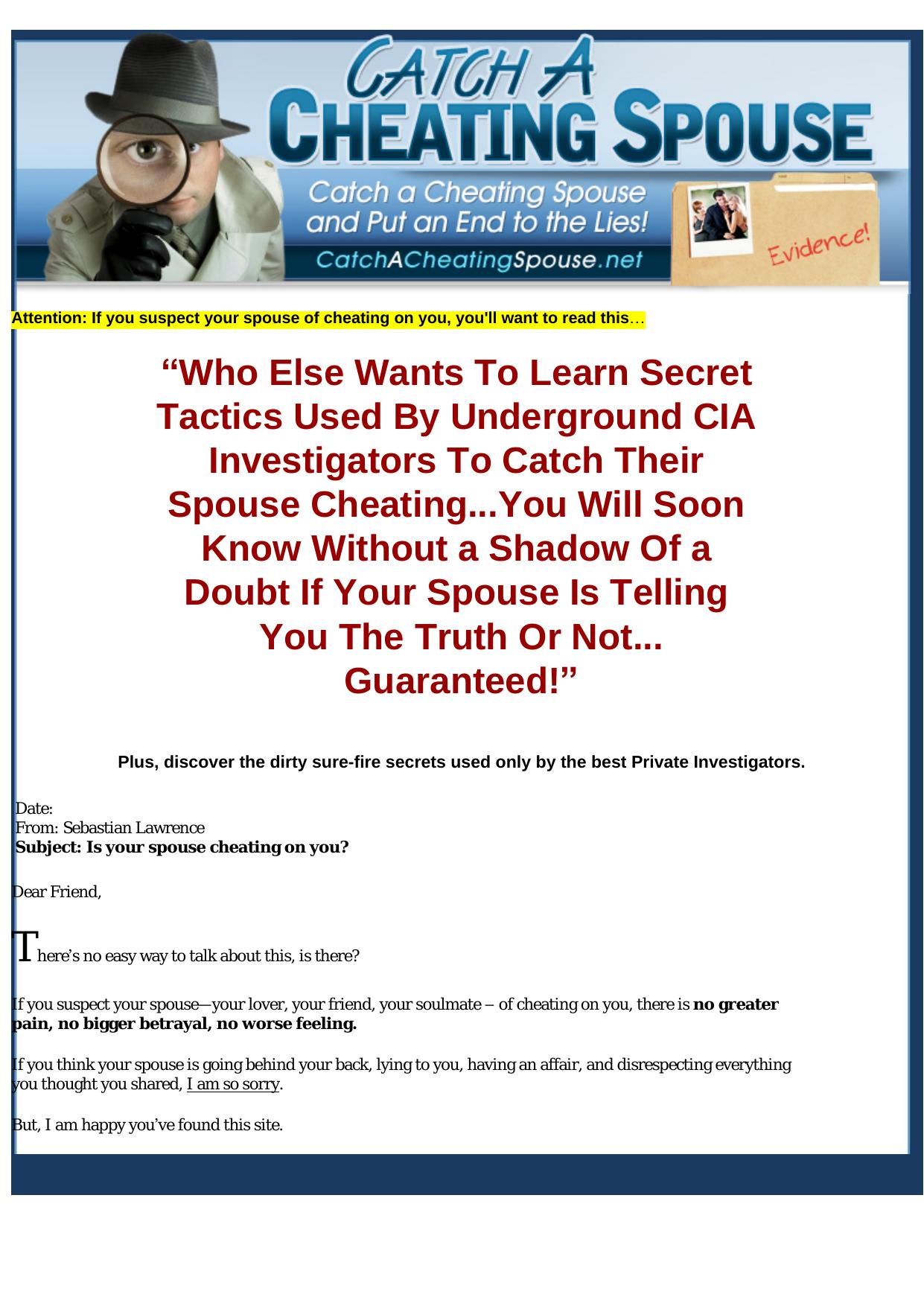 How To Catch A Cheating Spouse Secrets Used By Private Investigators. by Best of Kuszter's Collection