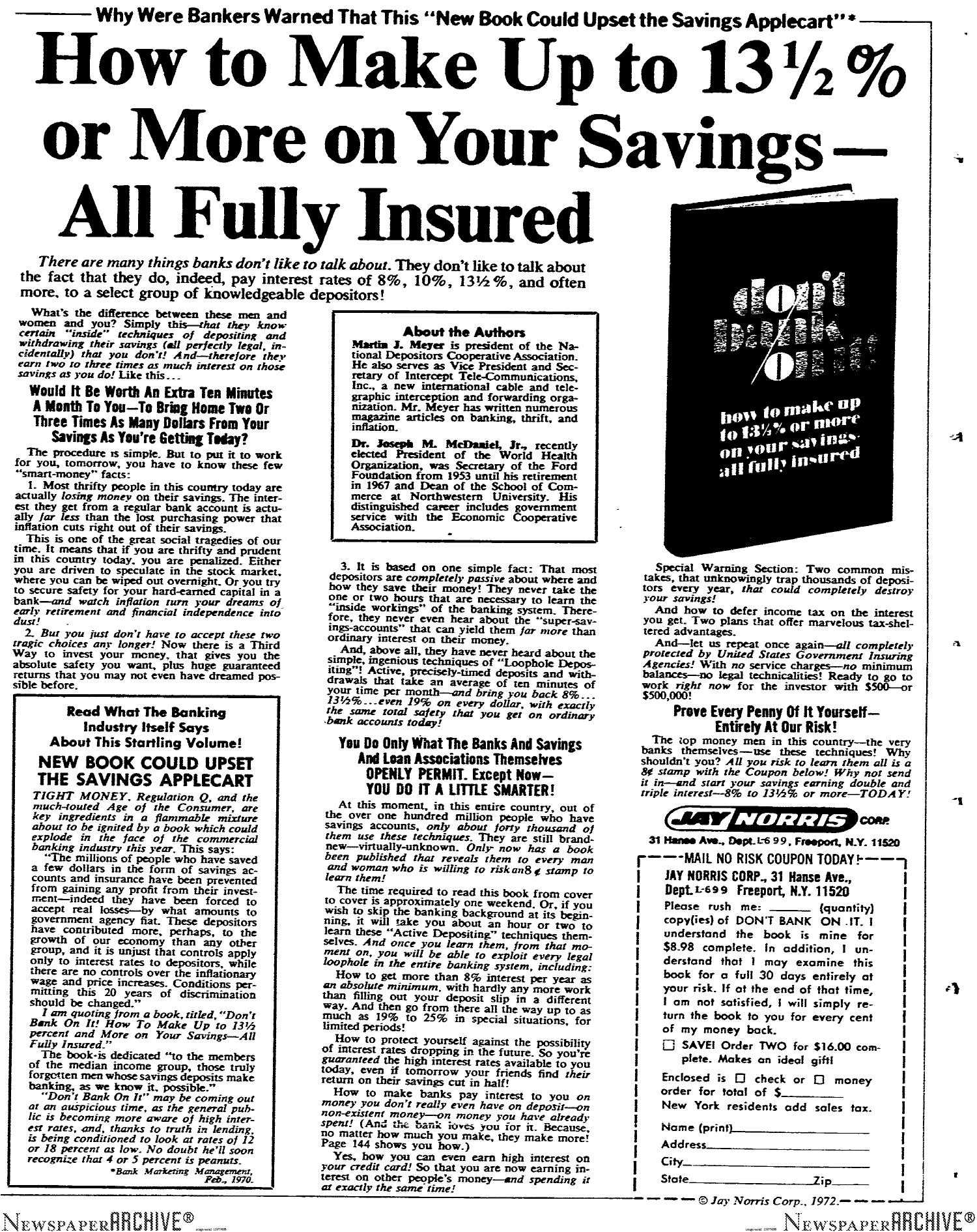How To Make 13 Percent Or More On Your Savings by Copyright 2005 Heritage Microfilm Inc. & Newspaperarchive.com