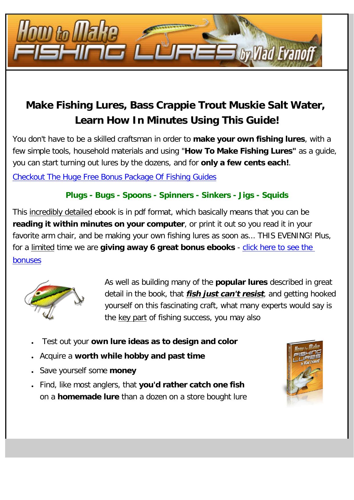 How To Make Fishing Lures - Great Bonus Ebooks. by Best of Kuszter's Collection