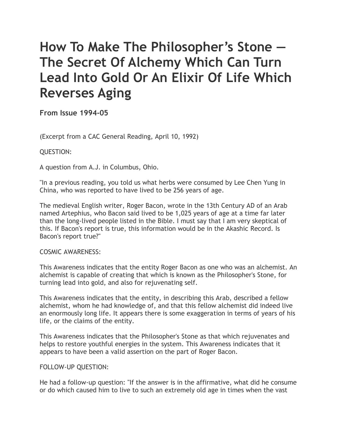 How To Make The Philosopherâs Stone â The Secret Of Alchemy Which Can Turn Lead Into Gold Or An Elixir Of Life Which Reverses Aging by owner