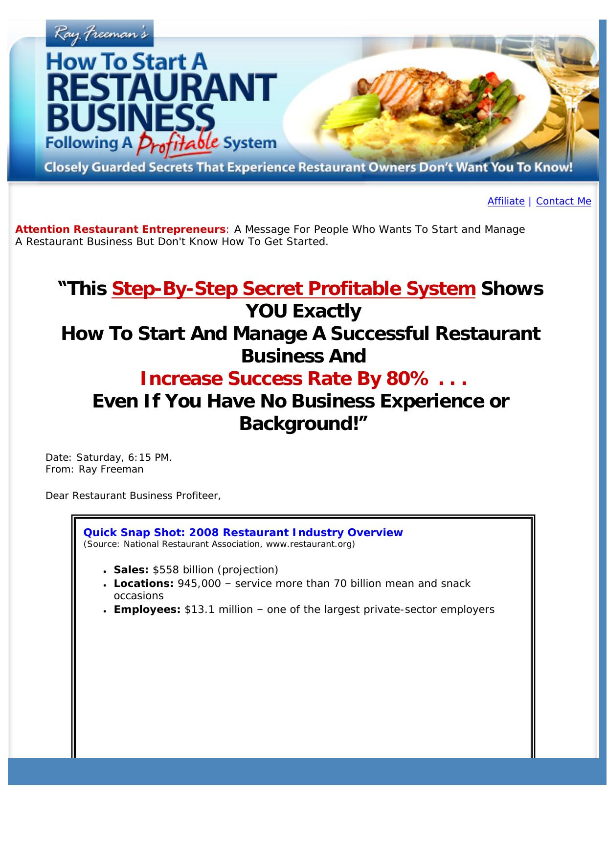How To Start A Restaurant Following A Profitable System. by Best of Kuszter's Collection