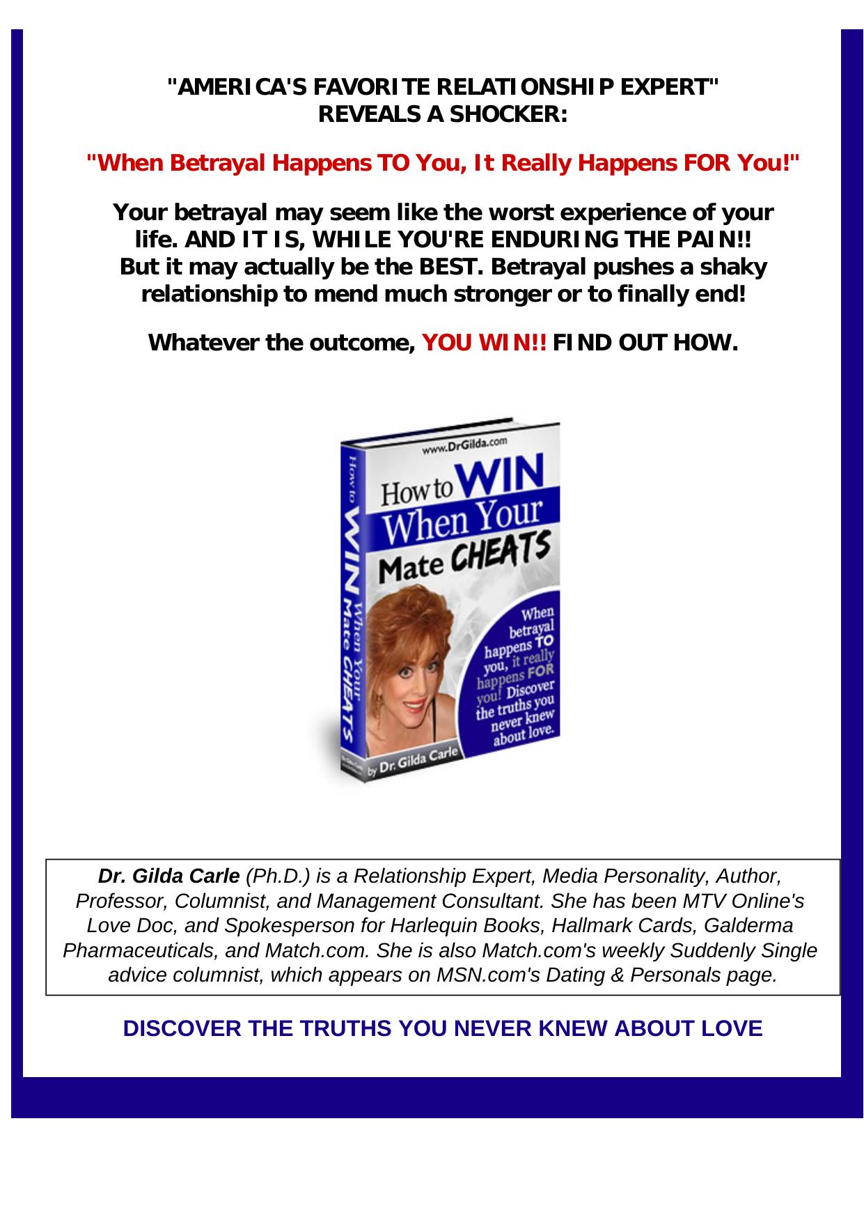 How To Win When Your Mate Cheats -- Dr. Gilda Carle. by Best of Kuszter's Collection
