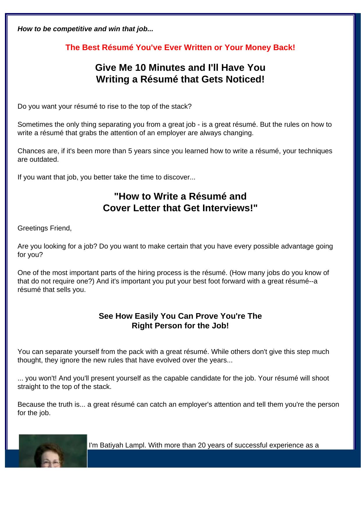 How To Write A Resume And Cover Letter That Get Interviews!. by Best of Kuszter's Collection