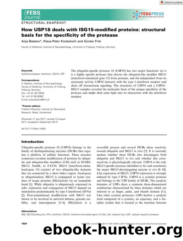 How USP18 deals with ISG15âmodified proteins: structural basis for the specificity of the protease by Unknown