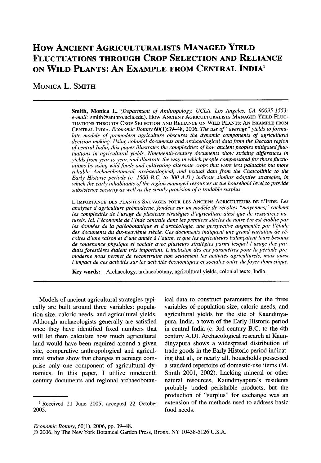 How ancient agriculturalists managed yield fluctuations through crop selection and reliance on wild plants: An Example from Central India by Unknown