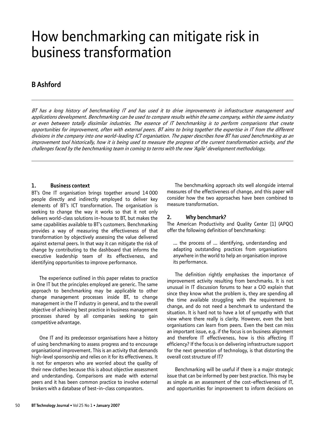 How benchmarking can mitigate risk in business transformation by Unknown