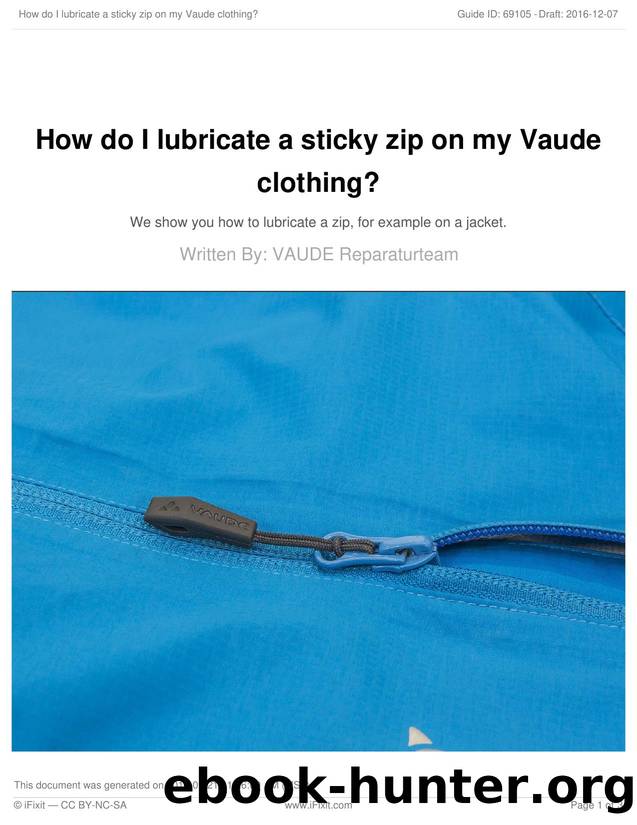 How do I lubricate a sticky zip on my Vaude clothing by Unknown