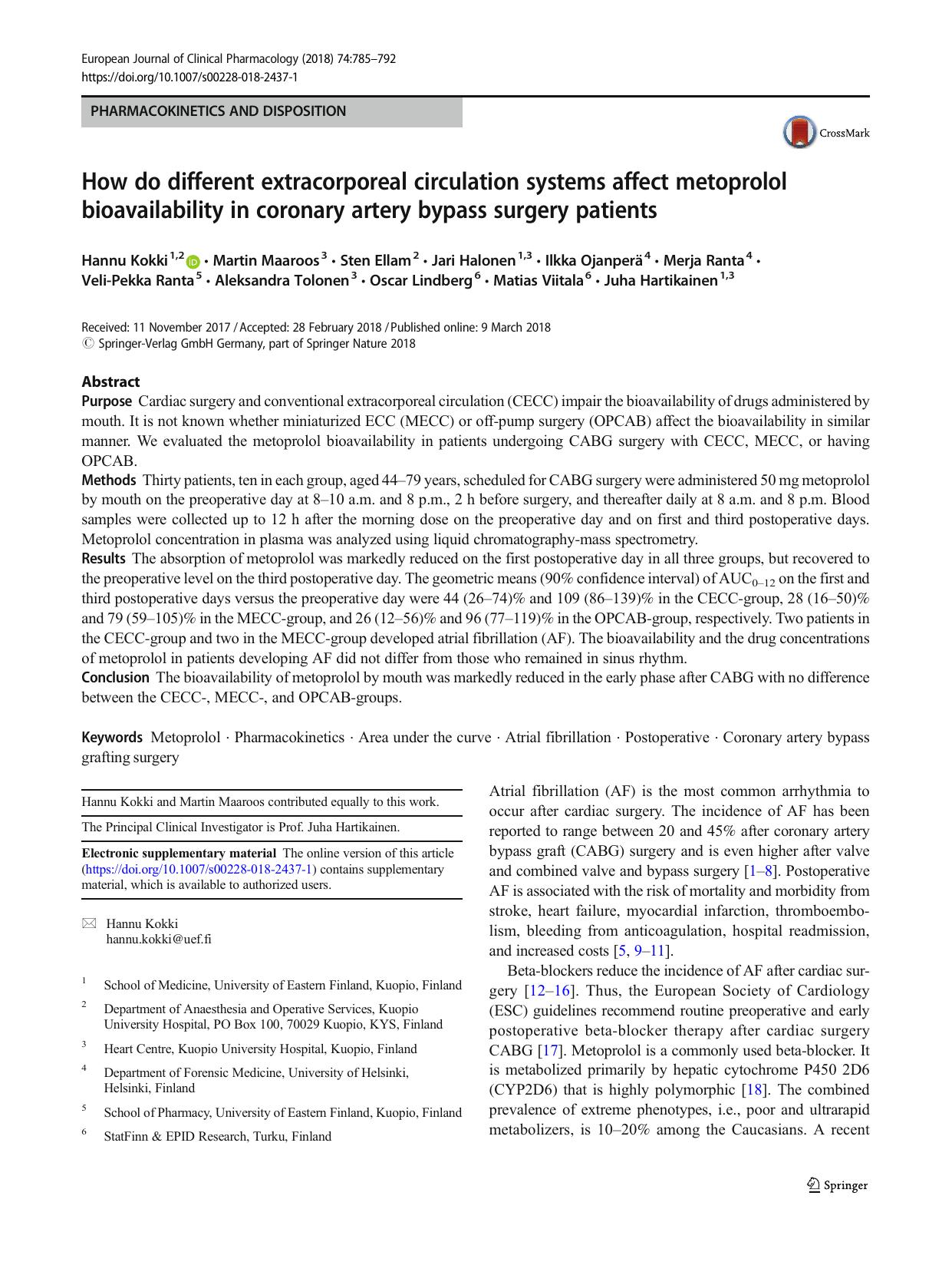 How do different extracorporeal circulation systems affect metoprolol bioavailability in coronary artery bypass surgery patients by unknow
