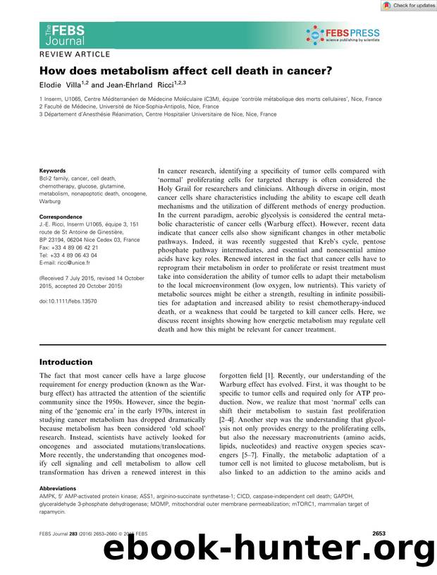 How does metabolism affect cell death in cancer? by Unknown