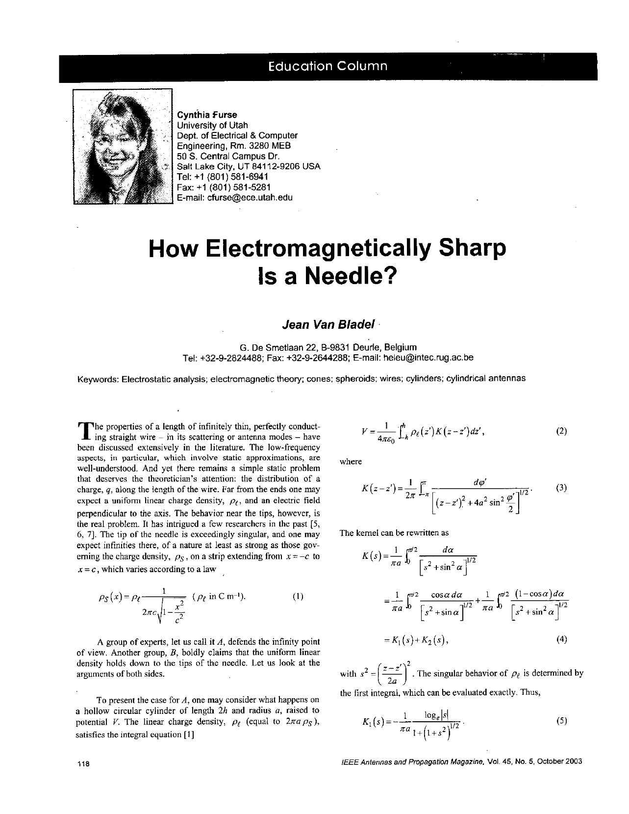 How electromagnetically sharp is a needle? - Antennas and Propagation Magazine, IEEE by Unknown