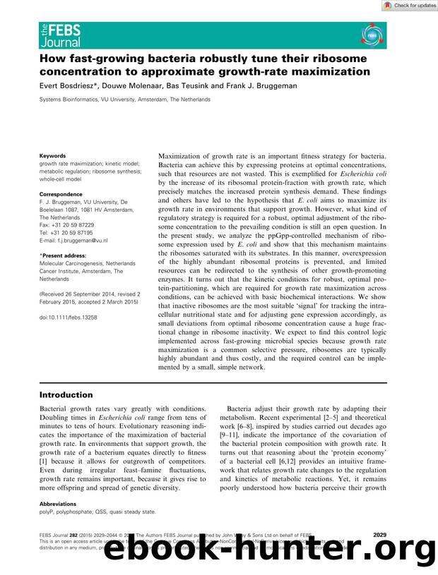 How fastâgrowing bacteria robustly tune their ribosome concentration to approximate growthârate maximization by Unknown