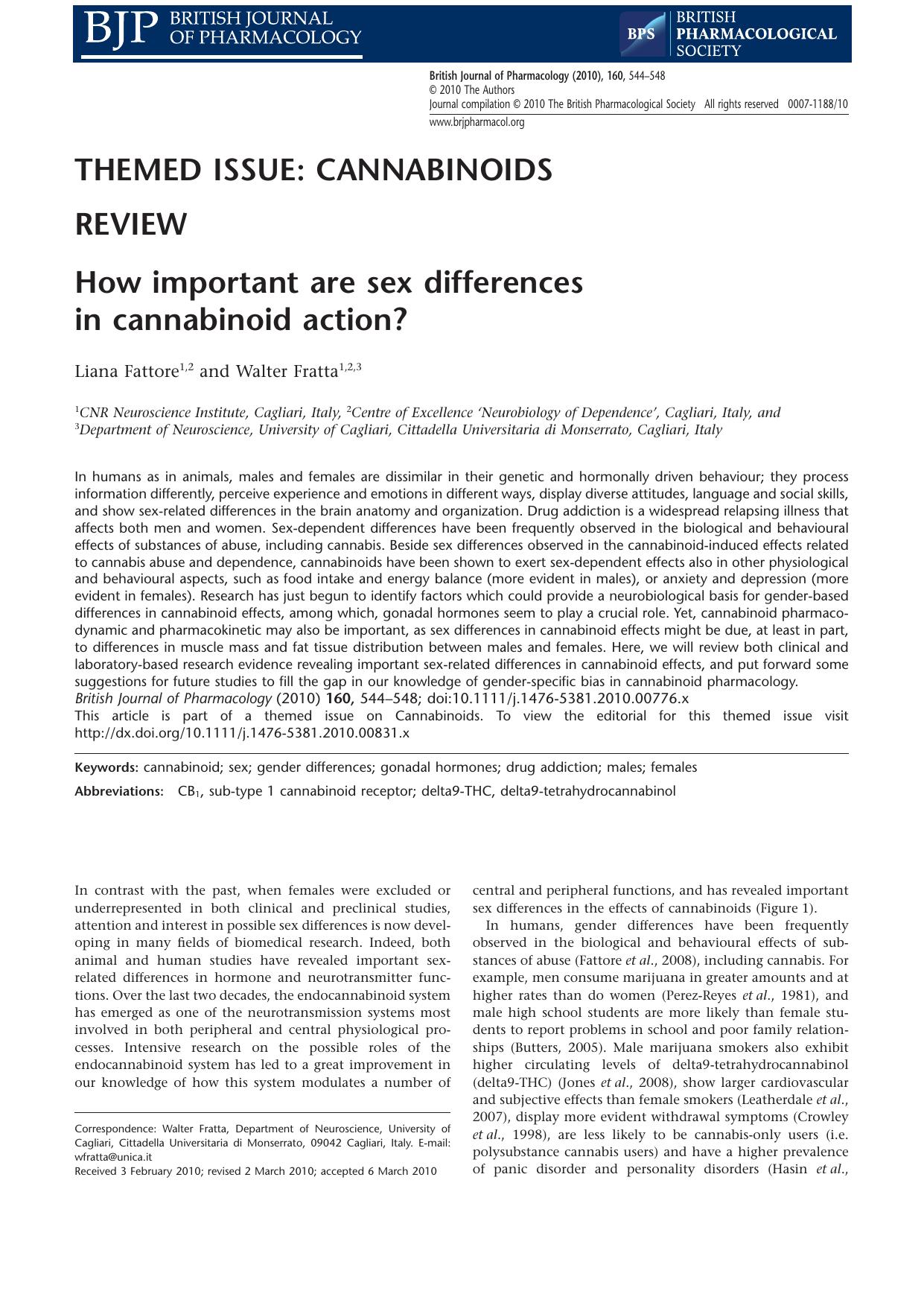 How important are sex differences in cannabinoid action? by Unknown