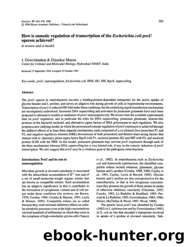 How is osmotic regulation of transcription of the  <Emphasis Type="Italic">Escherichia coli proU <Emphasis> operon achieved? by Unknown