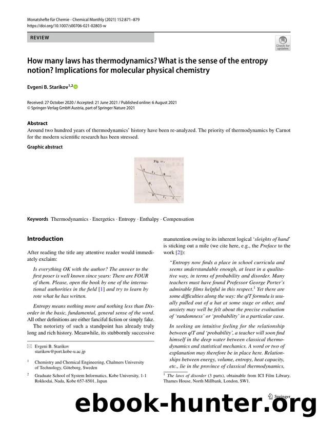 How many laws has thermodynamics? What is the sense of the entropy notion? Implications for molecular physical chemistry by Evgeni B. Starikov