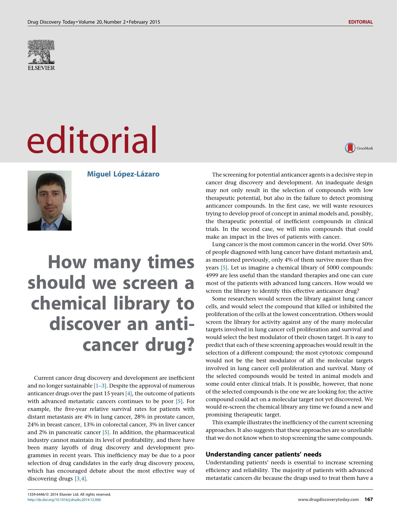 How many times should we screen a chemical library to discover an anticancer drug? by Miguel López-Lázaro PhD