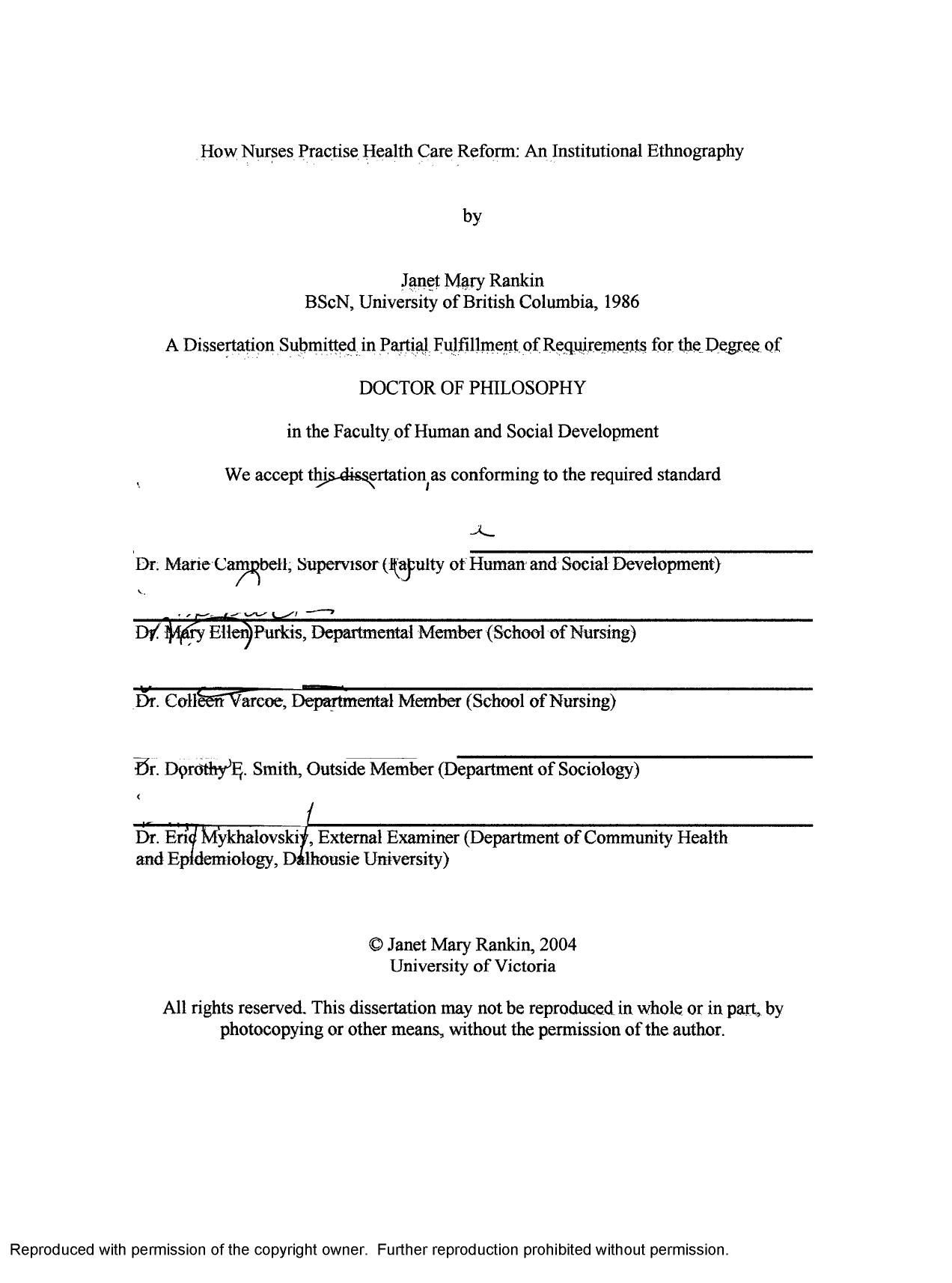 How nurses practise health care reform: An institutional ethnography by Janet Mary Rankin