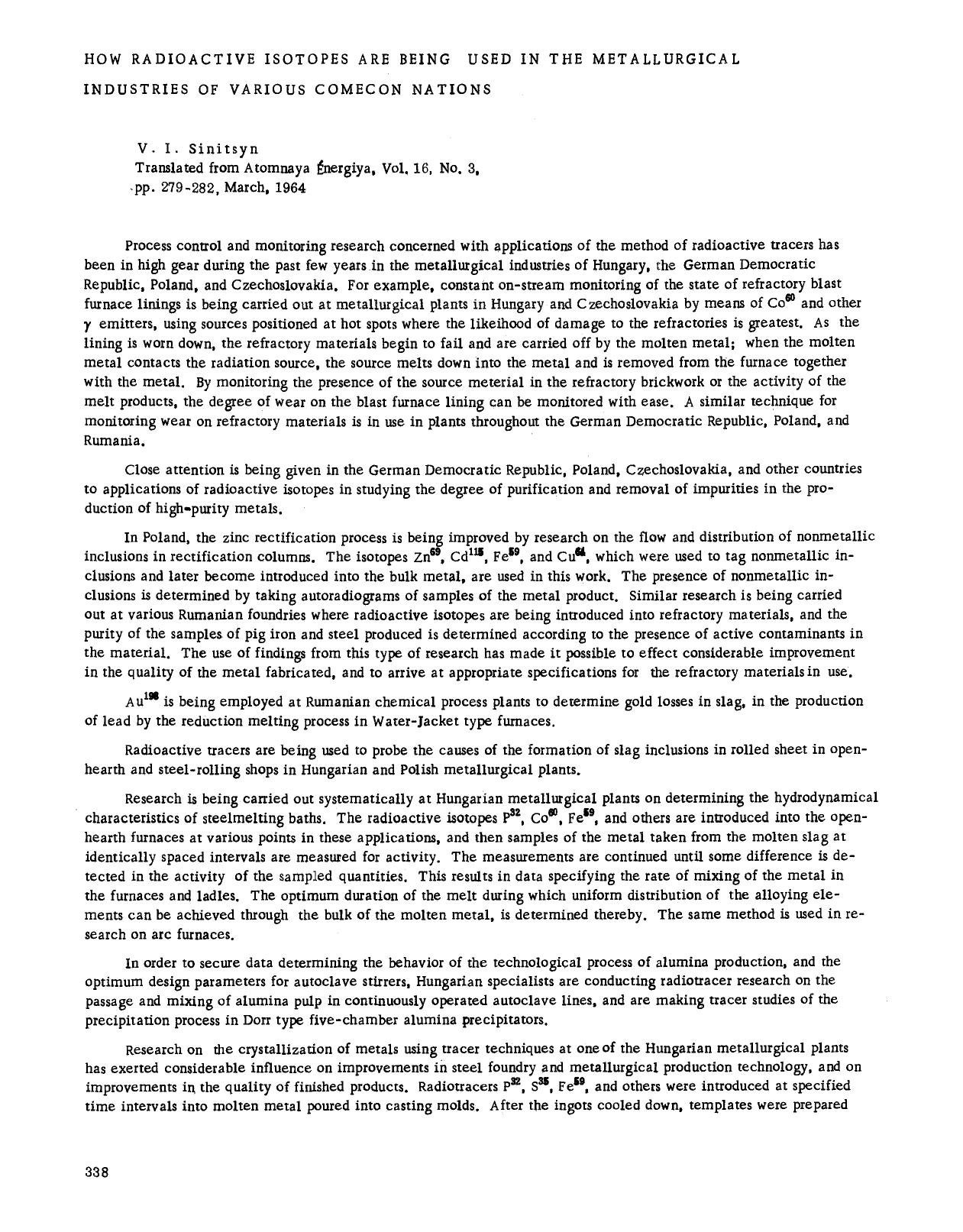How radioactive isotopes are being used in the metallurgical industries of various comecon nations by Unknown