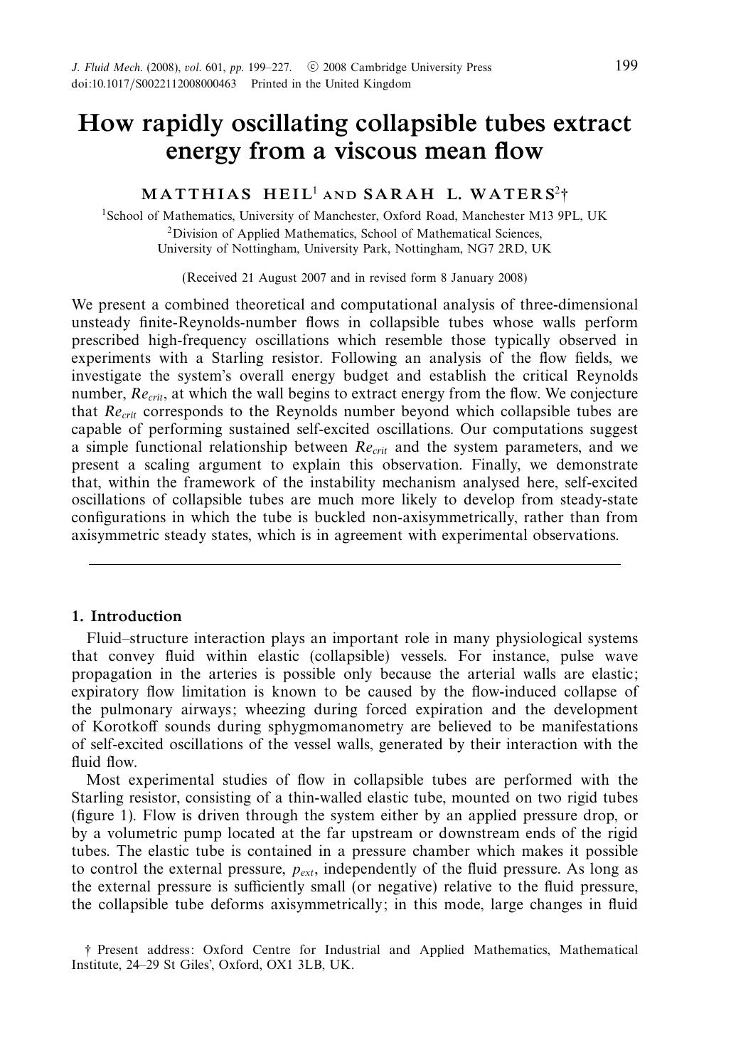 How rapidly oscillating collapsible tubes extract energy from a viscous mean flow by MATTHIAS HEIL & SARAH L. WATERS