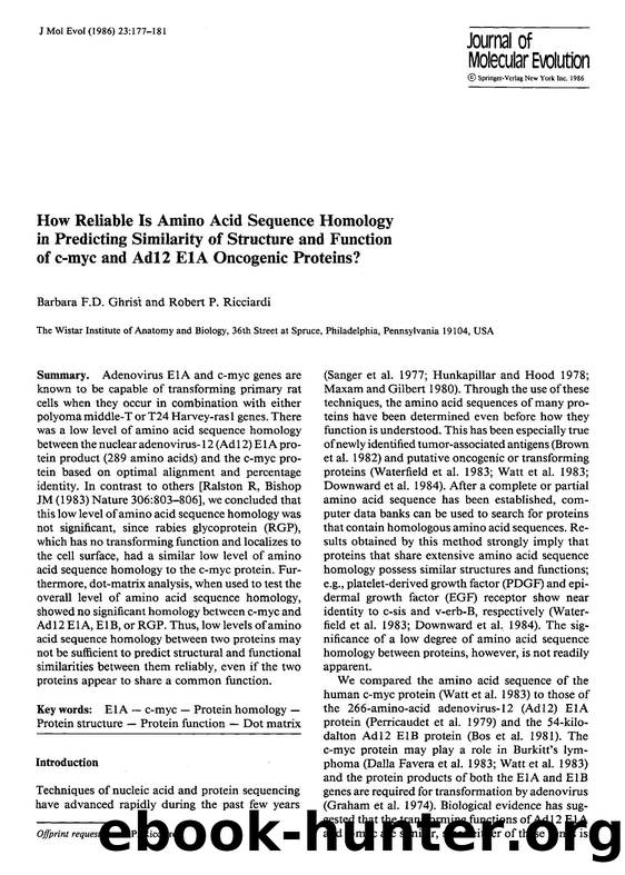 How reliable is amino acid sequence homology in predicting similarity of structure and function of c-myc and Ad12 E1A oncogenic proteins? by Unknown