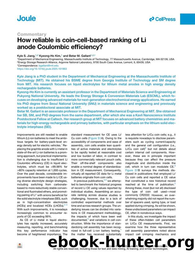 How reliable is coin-cell-based ranking of Li anode Coulombic efficiency? by Kyle S. Jiang & Kyeong-Ho Kim & Betar M. Gallant