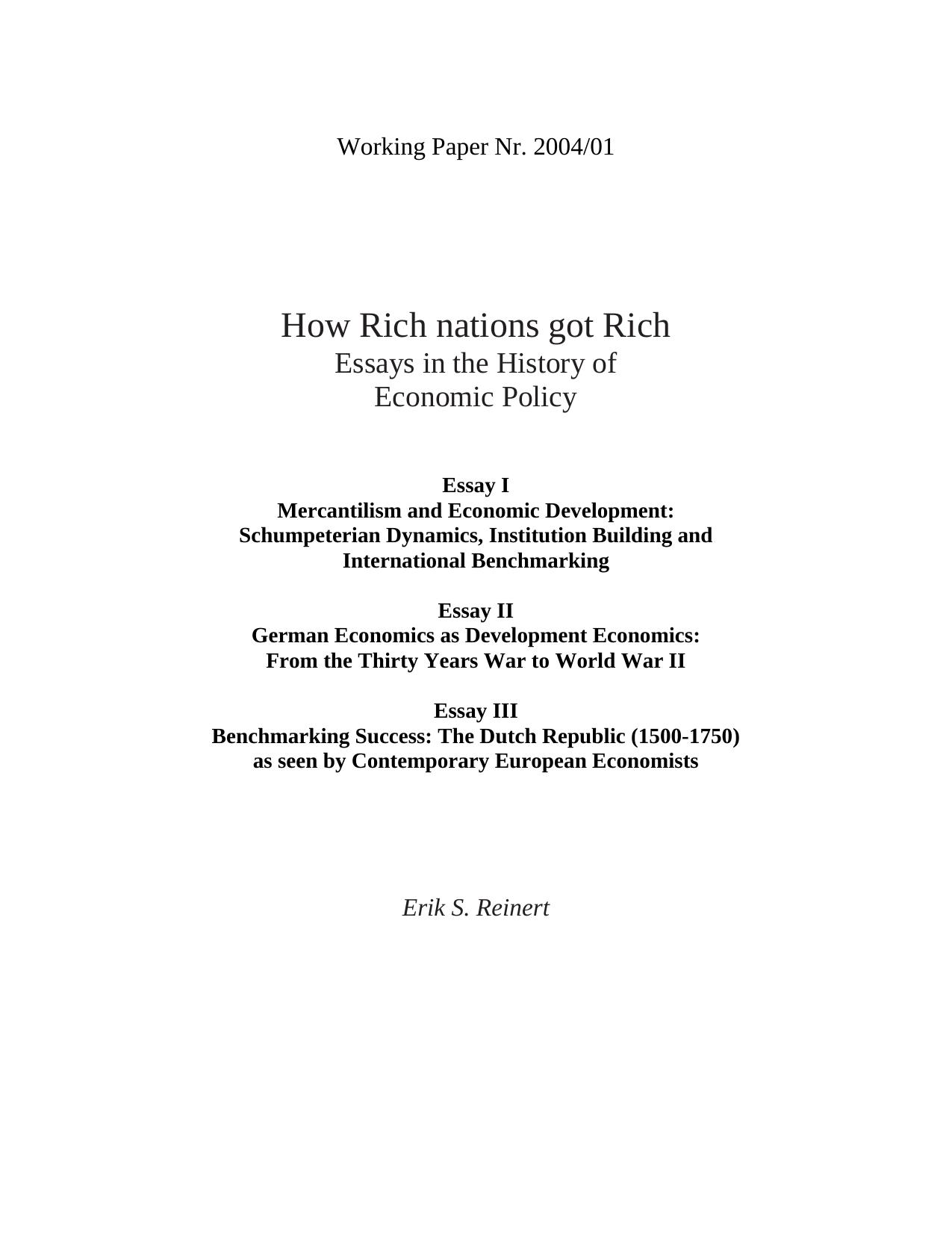 How rich nations got rich : essays in the history of economic policy by Erik S Reinert