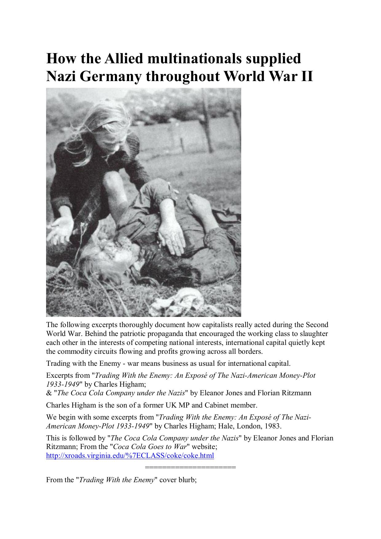 How the Allied multinationals supplied Nazi Germany throughout World War II by Unknown