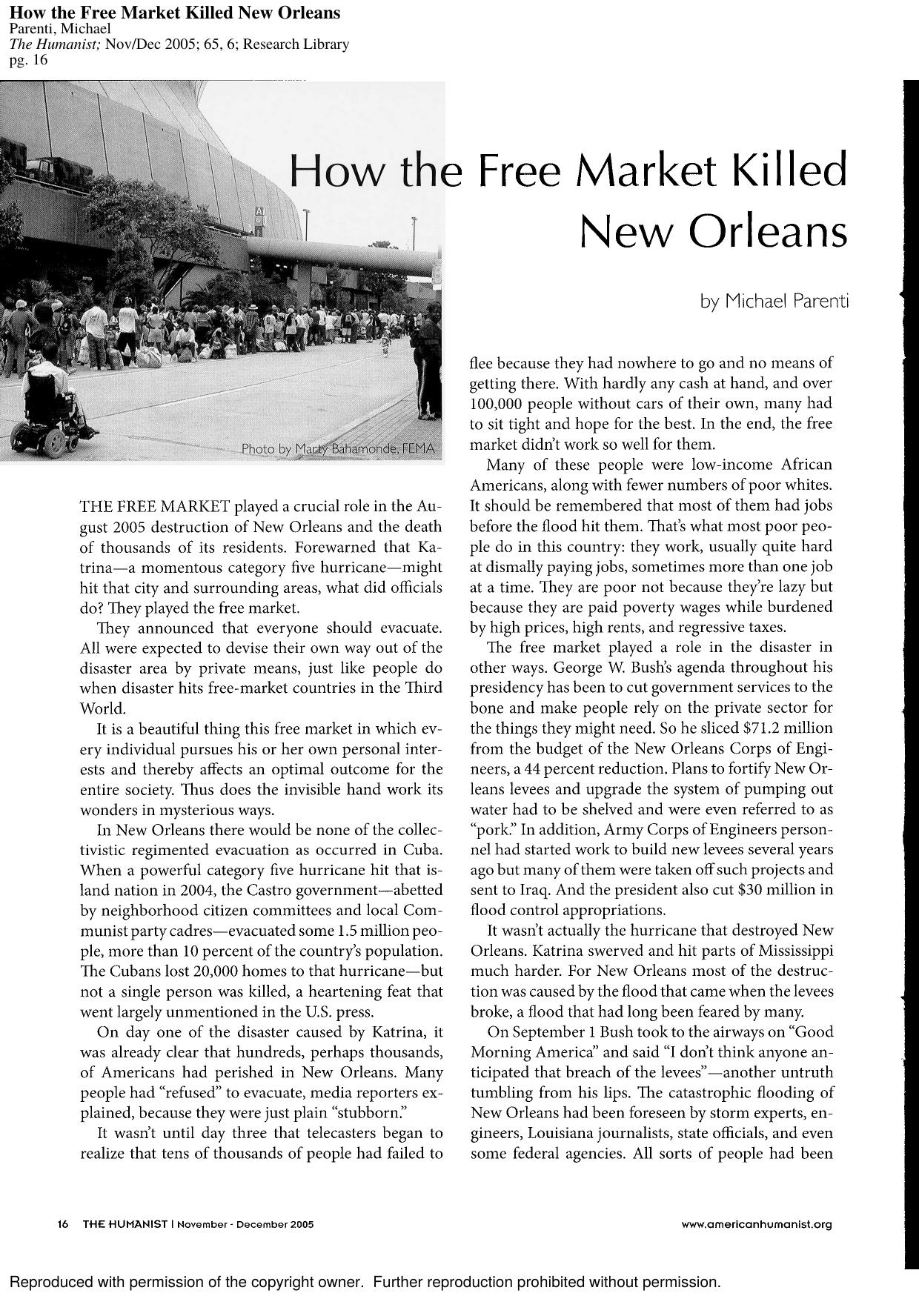 How the Free Market Killed New Orleans by Unknown
