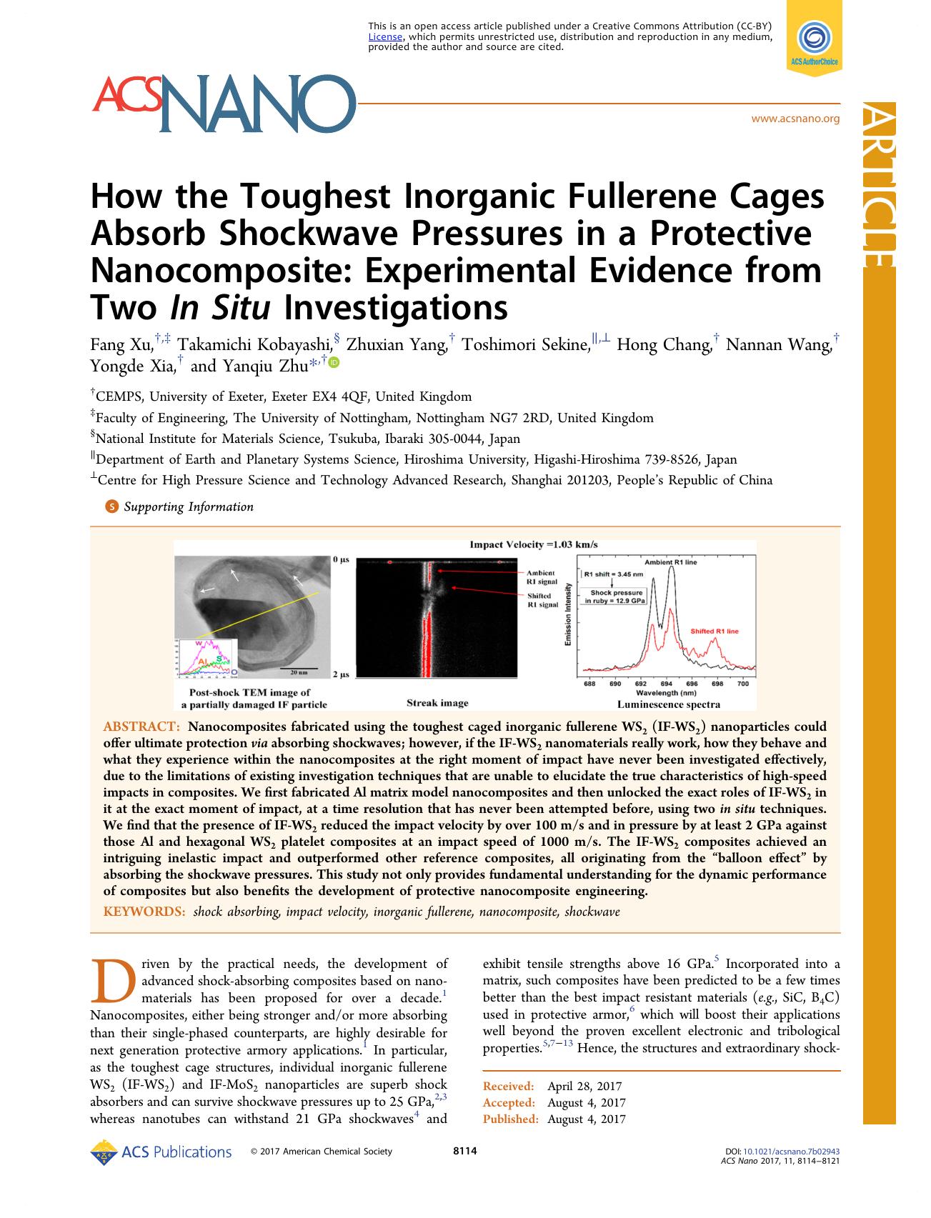 How the Toughest Inorganic Fullerene Cages Absorb Shockwave Pressures in a Protective Nanocomposite: Experimental Evidence from Two In Situ Investigations by unknow