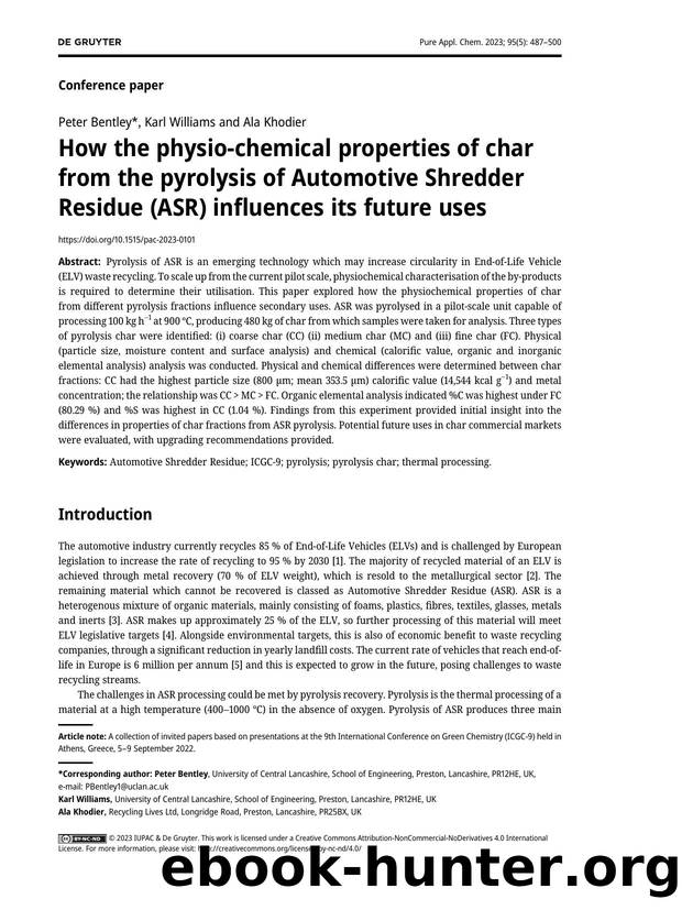 How the physio&#45;chemical properties of char from the pyrolysis of Automotive Shredder Residue &#40;ASR&#41; influences its future uses by Peter Bentley