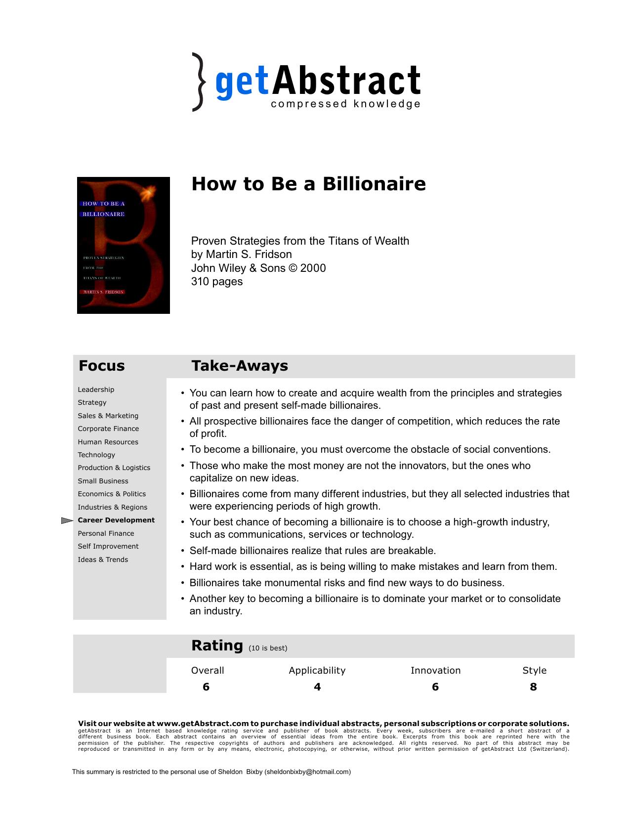 How to Be a Billionaire by getAbstract