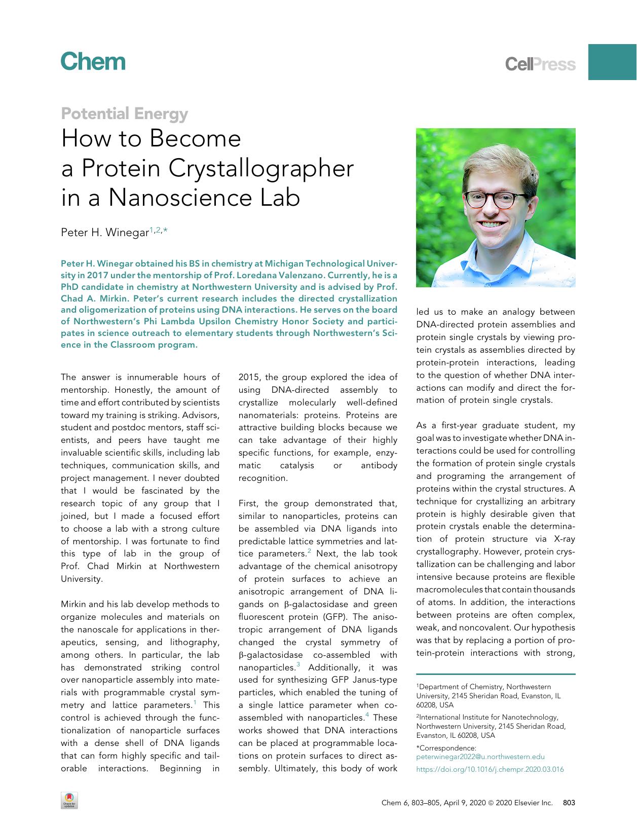 How to Become a Protein Crystallographer in a Nanoscience Lab by Peter H. Winegar