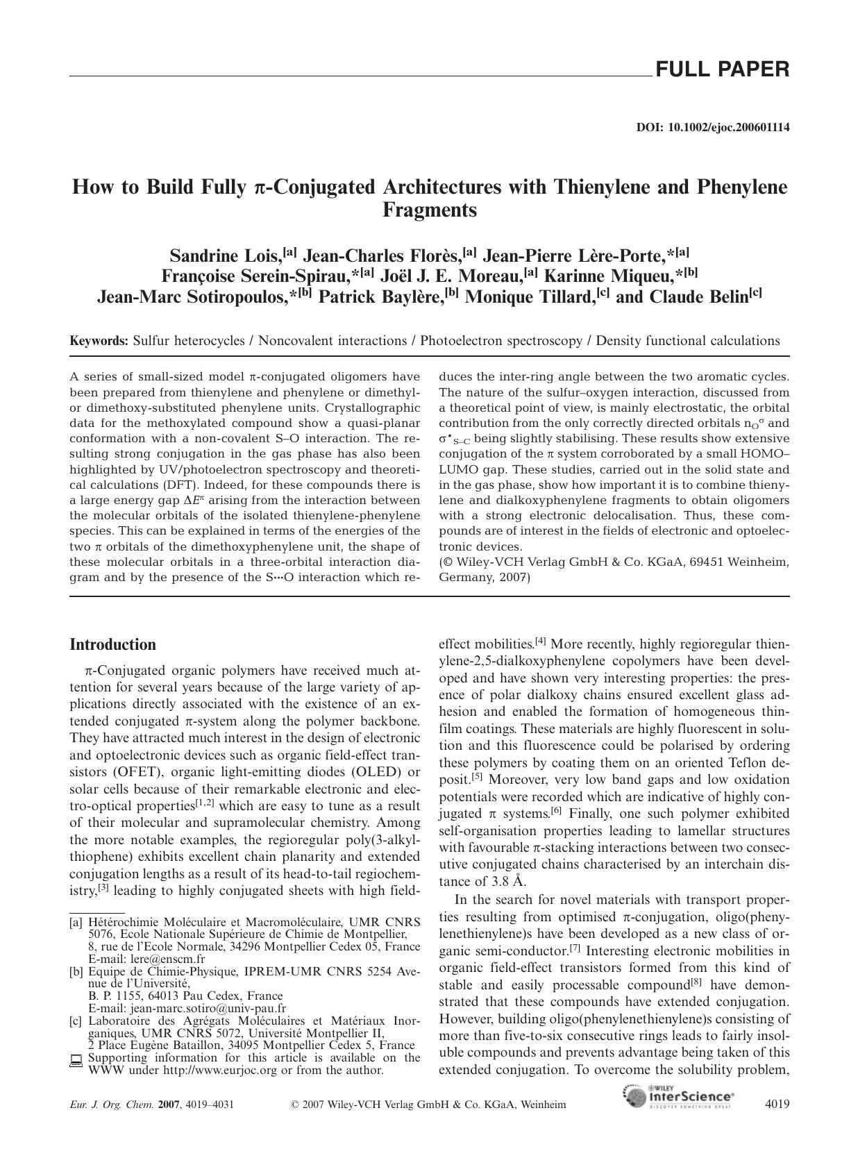 How to Build Fully [pi]-Conjugated Architectures with Thienylene and Phenylene Fragments by Unknown