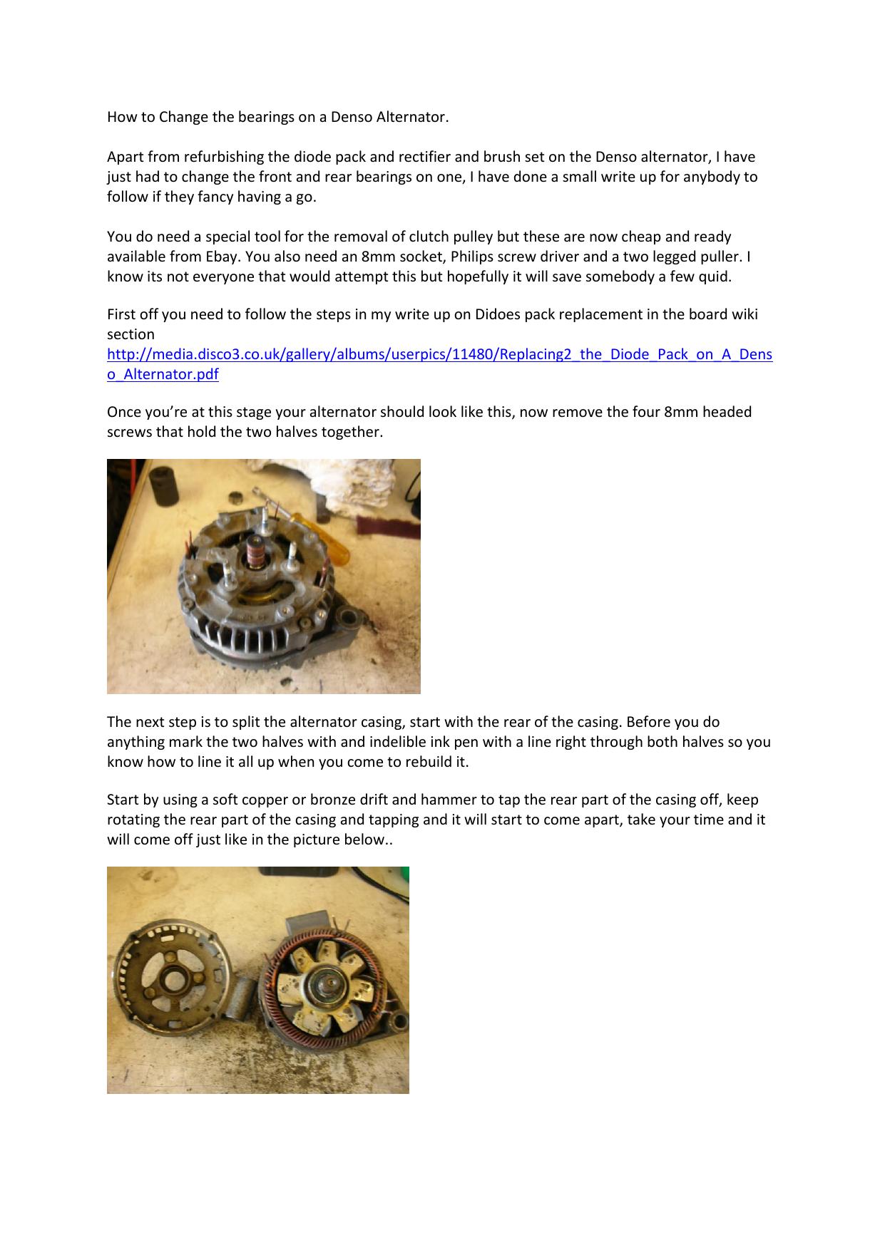 How to Change the bearings on a Denso Alternator by Flack