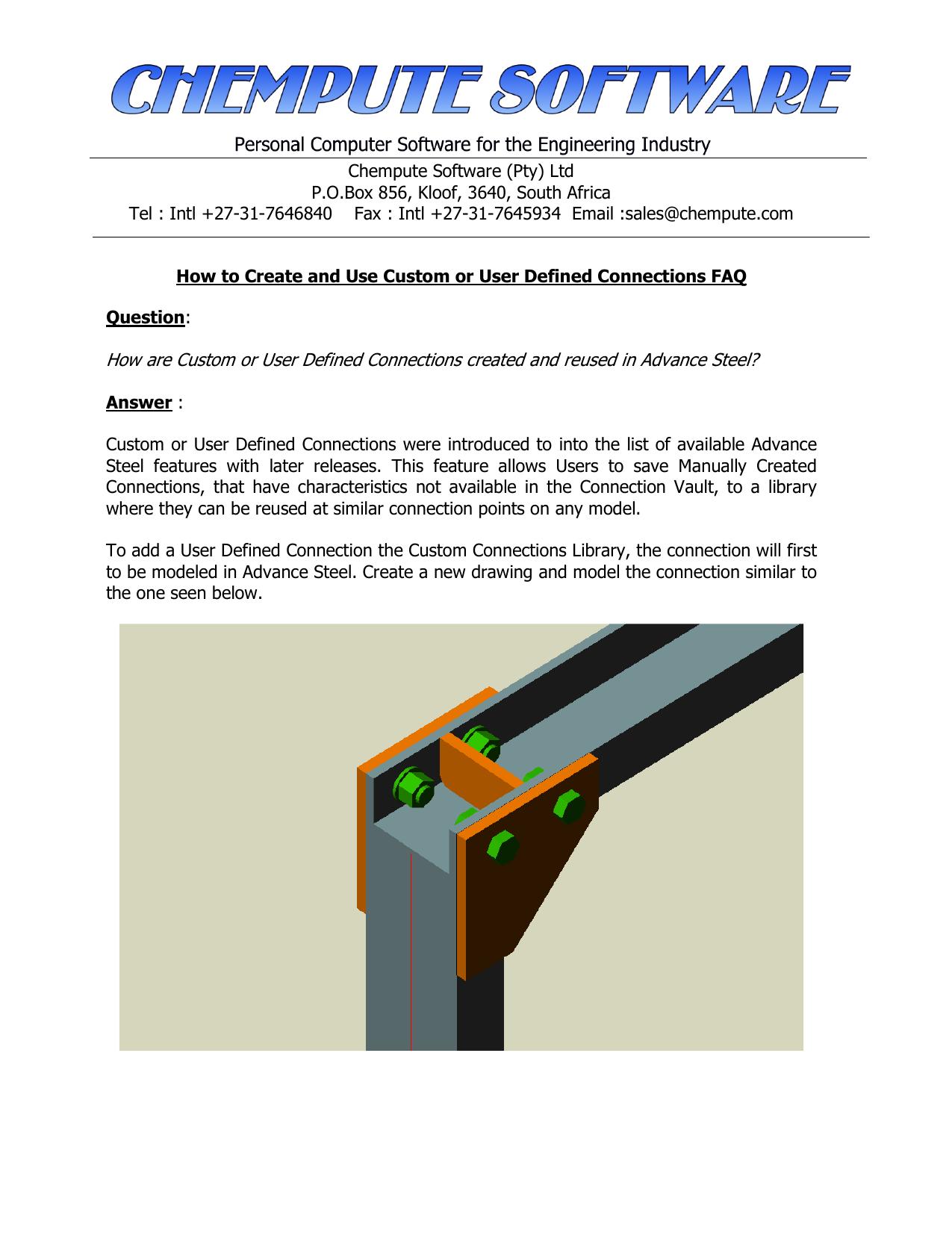 How to Create and Use Custom or User Defined Connections FAQ by Advance Steel