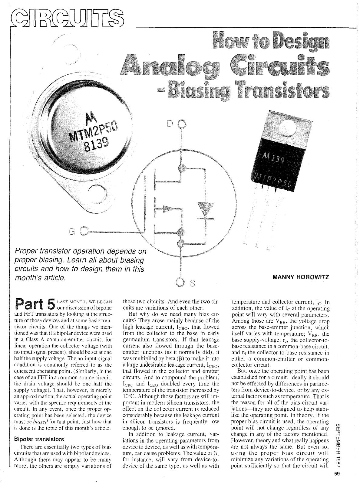 How to Design Analog Circuits - Biasing Transistors by Manny Horowitz