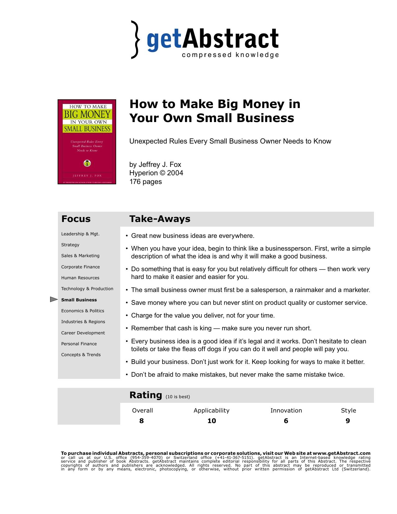 How to Make Big Money in Your Own Small Business by getAbstract