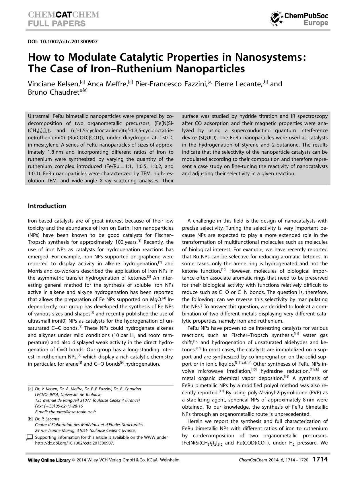 How to Modulate Catalytic Properties in Nanosystems: The Case of IronRuthenium Nanoparticles by Unknown
