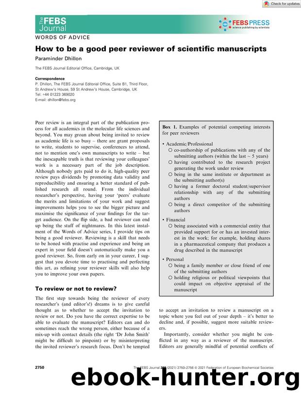 How to be a good peer reviewer of scientific manuscripts by Unknown