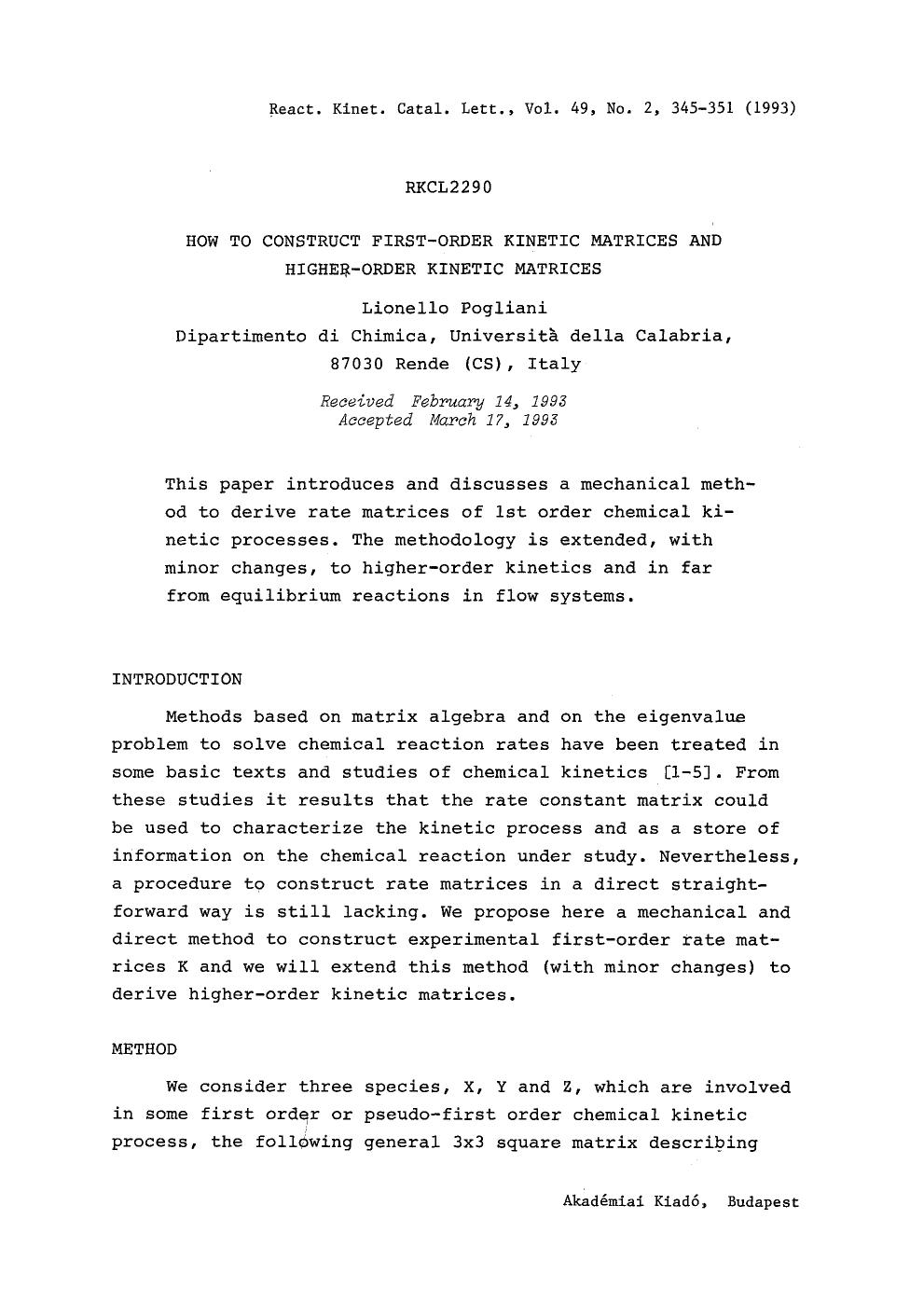 How to construct first-order kinetic matrices and higher-order kinetic matrices by Unknown