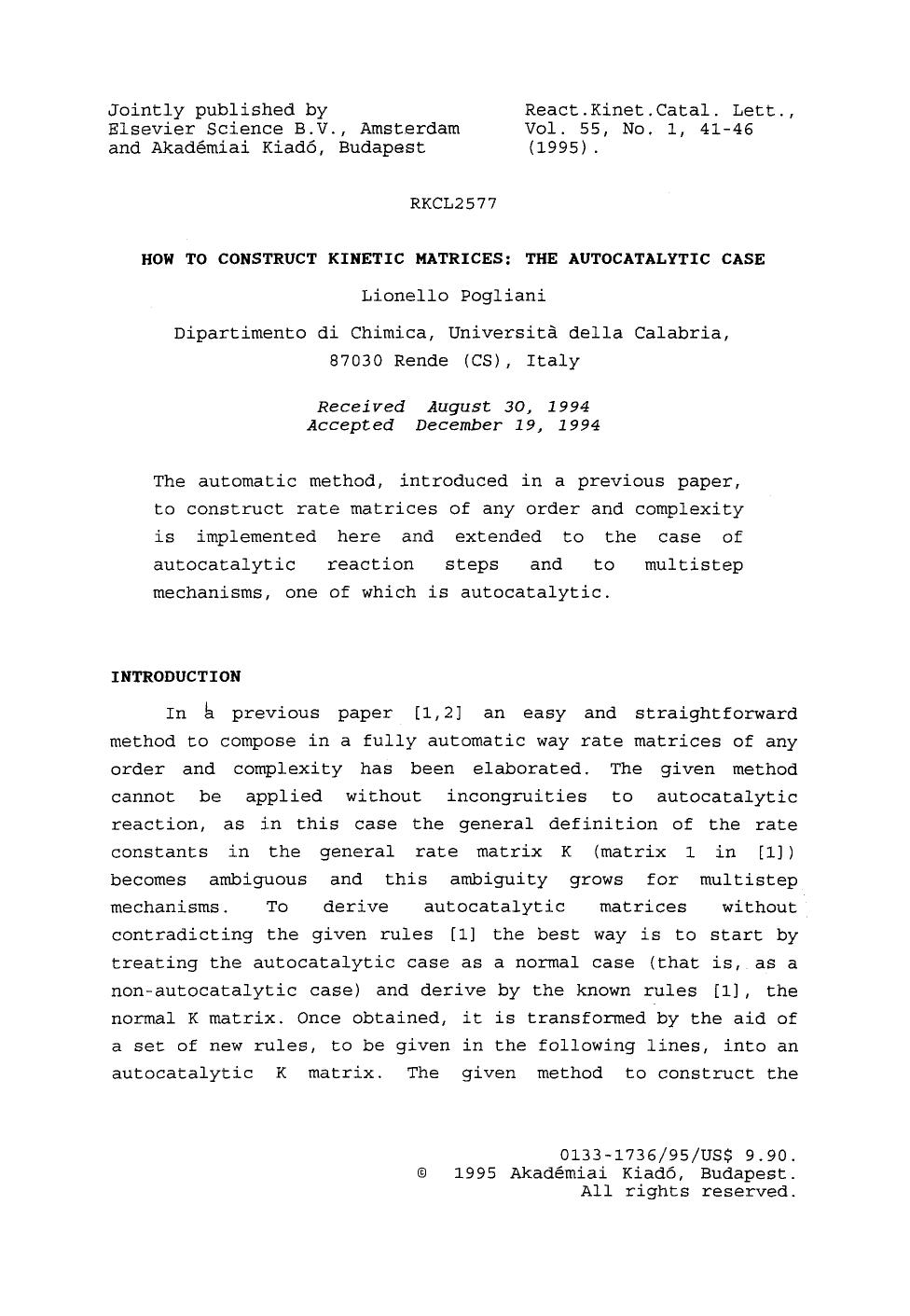 How to construct kinetic matrices: The autocatalytic case by Unknown