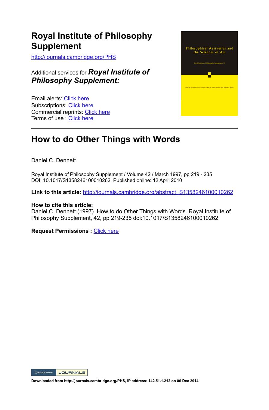 How to do Other Things with Words by Daniel C. Dennett
