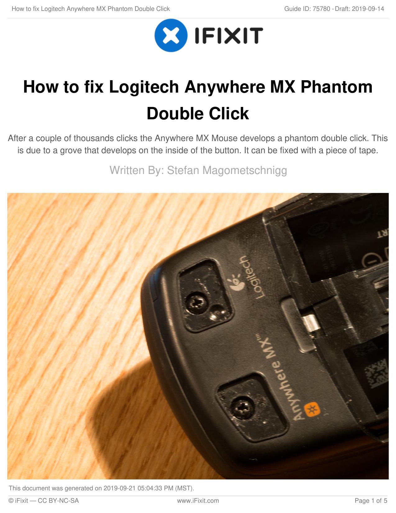 How to fix Logitech Anywhere MX Phantom Double Click by Unknown