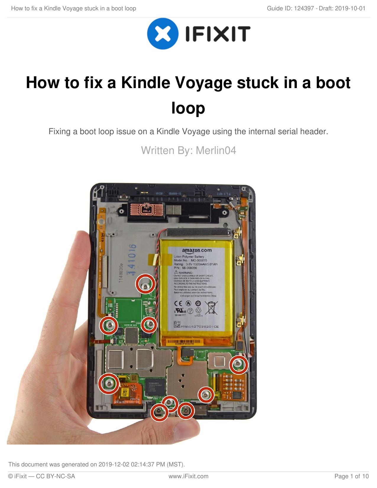 How to fix a Kindle Voyage stuck in a boot loop by Unknown