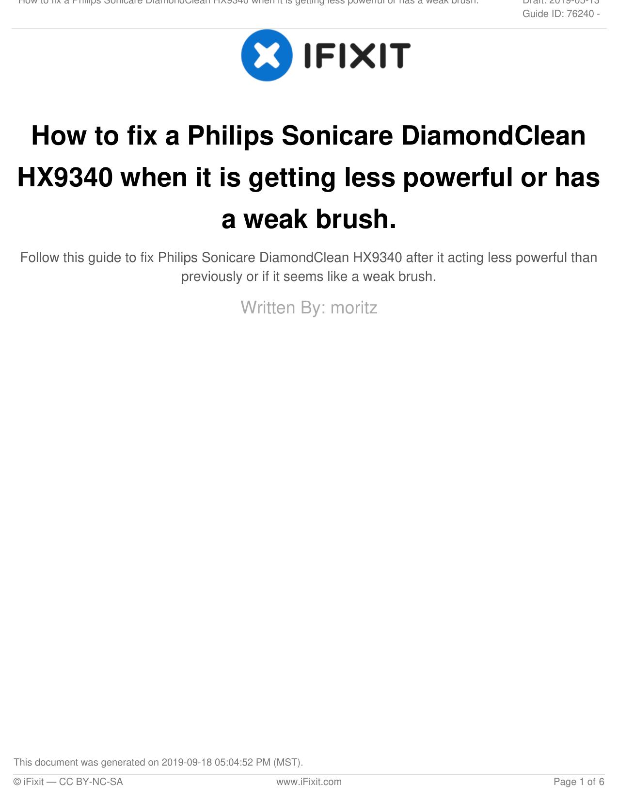How to fix a Philips Sonicare DiamondClean HX9340 when it is getting less powerful or has a weak brush. by Unknown